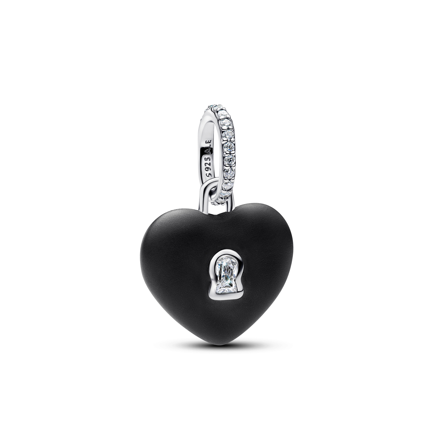 Pandora Moments 925 Sterling Silver Matte Black Ceramic Heart Padlock Pendant 794424C02
