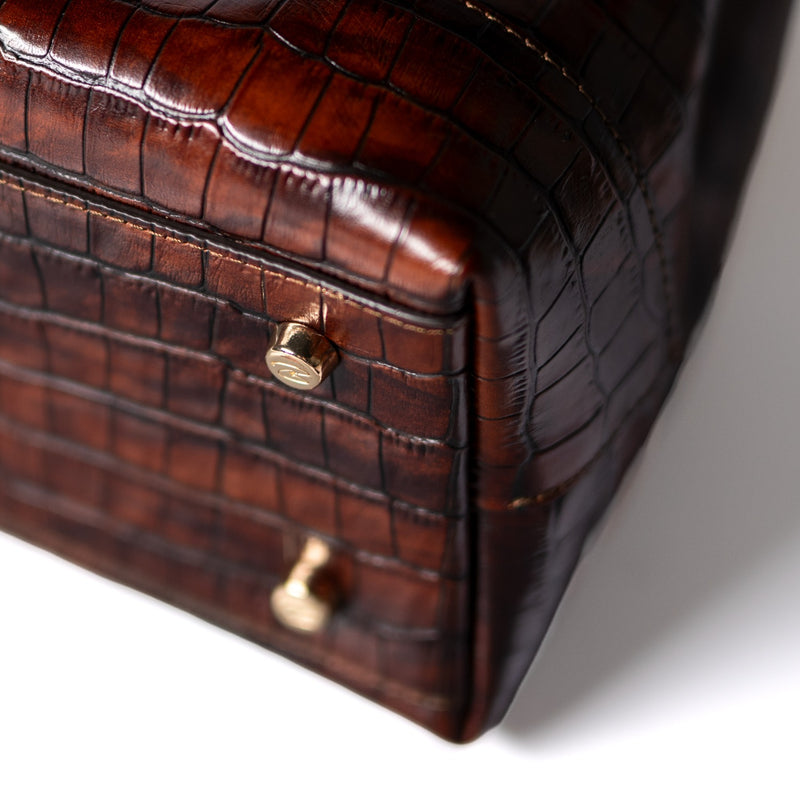 Isabel Bernard Femme Forte Minette Croco Bruine Handtas van Kalfsleer IB21114-230-zoom-