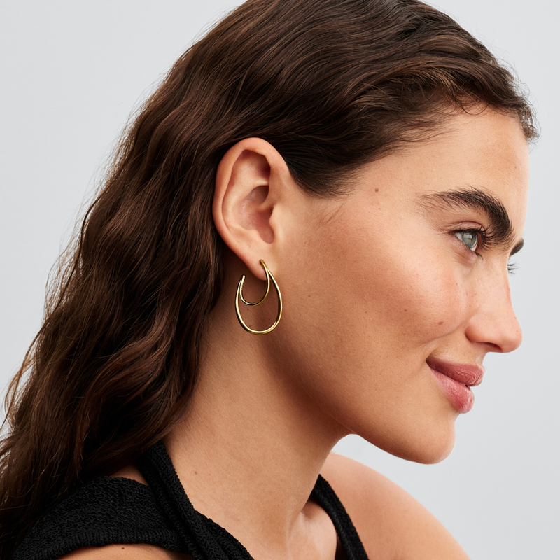 Pandora Essence Gold Plated Organically Shaped Double Hoop Earrings 263870C00-zoom-