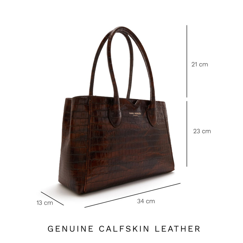 Isabel Bernard Honoré Cloe Midi Croco Bruine Kalfsleren Handtas IB25082-230-zoom-