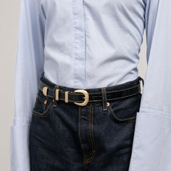 Isabel Bernard Rêveur Mathilde Croco Black calfskin belt with gold-coloured buckle IB60020-201-80
