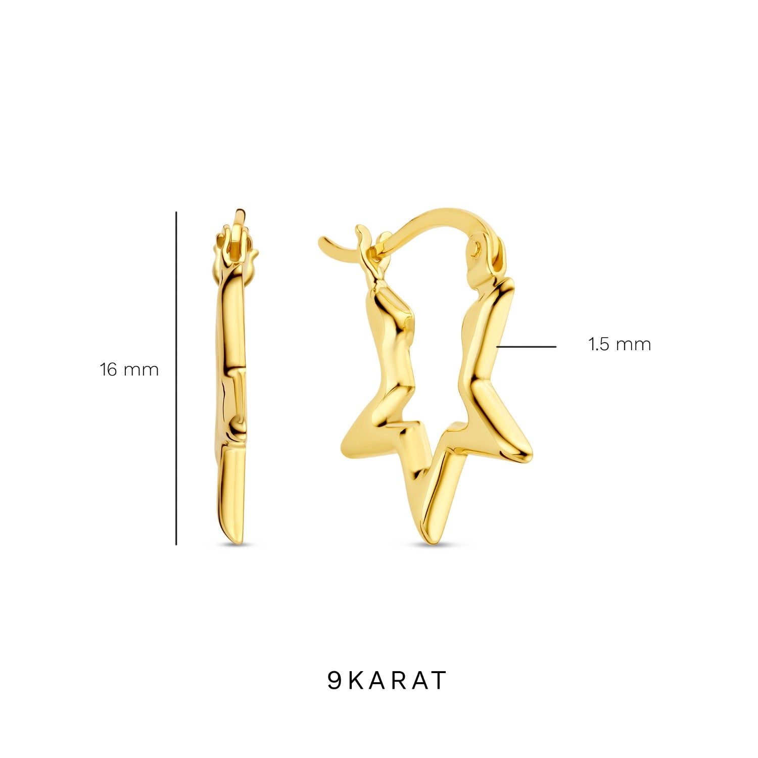 Beloro Jewels Della Spiga Luna 9 Karat Gold Star Earrings BO360083