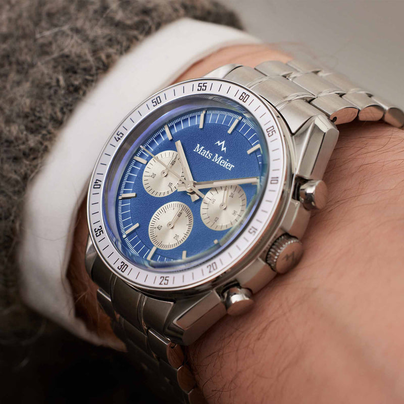 Mats Meier Arosa Racing Chronograaf Herenhorloge Zilverkleurig en Blauw MM50014-zoom-