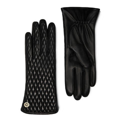Isabel Bernard Honoré Rosette black goatskin leather gloves IB67002-301-6.5