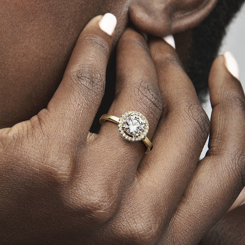 Pandora Timeless Gold-coloured Sparkling Round Halo Ring with 14 Carat Gold Plating 161234C01-52-zoom-