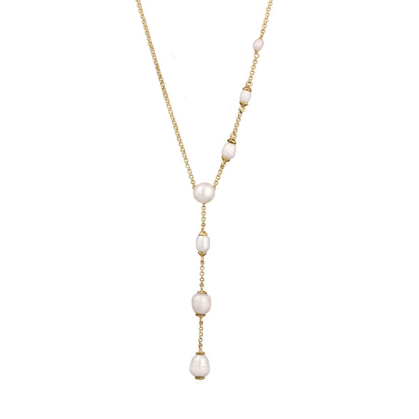 Elli 925 Sterling Silver Y Chain Pearl Necklace Gold plated 2004-BF-0008264-001