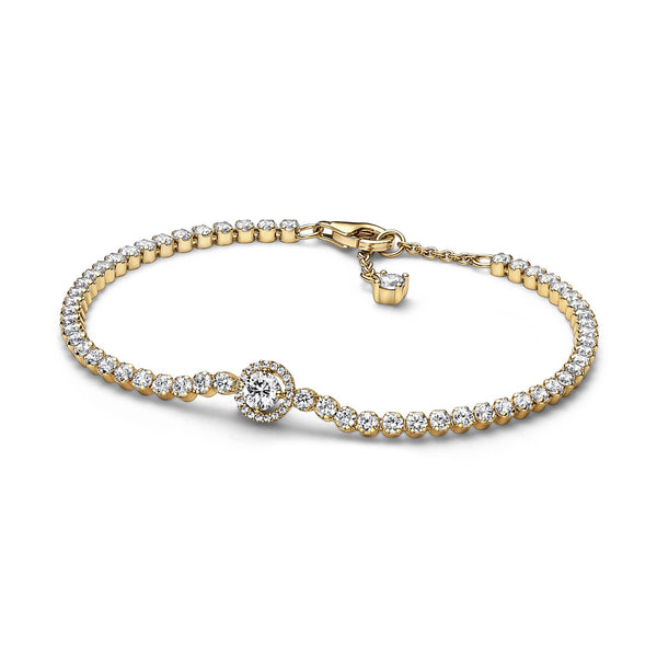Pandora Timeless 925 Sterling Silver Sparkling Halo Tennis Bracelet 569416C01-20with14k Gold Plating