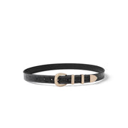 Isabel Bernard Rêveur Mathilde Croco Zwarte kalfsleren riem met goud-kleurige gesp IB60020-201-80