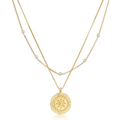 Elli 925 Sterling Silver Layered Coin Necklace with Zirconia 2004-BF-0008196-001