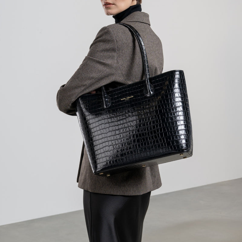 Isabel Bernard Honoré Lysanne Croco Zwarte Kalfsleren Shopper IB25024-zoom-
