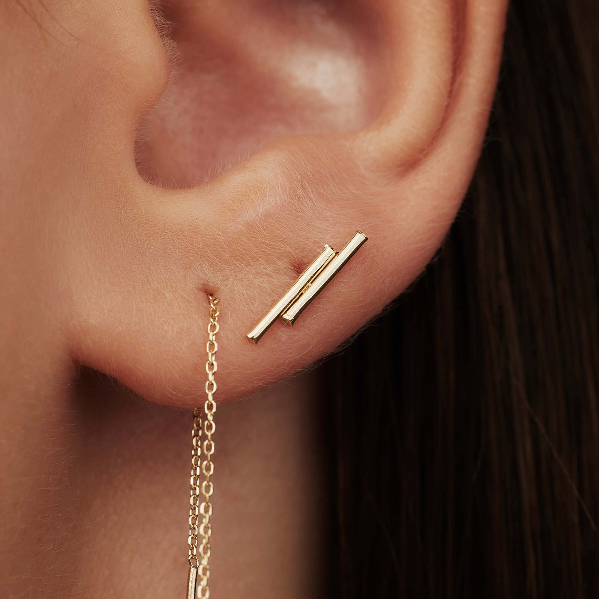 Isabel Bernard 14 Carat Golden Le Marais Double Tube Ear Studs IB360058