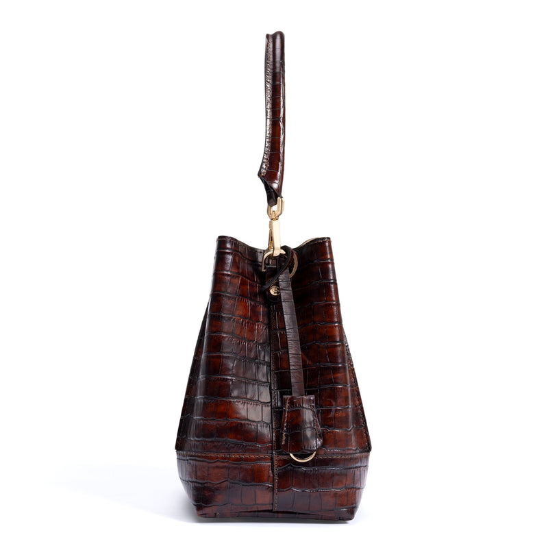 Isabel Bernard Femme Forte Minette Croco Bruine Handtas van Kalfsleer IB21114-230-zoom-