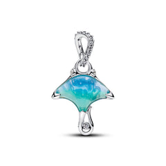 Pandora Moments 925 Sterling Silver Murano Glass and Enamel Manta Ray Dangle Charm 794685C01