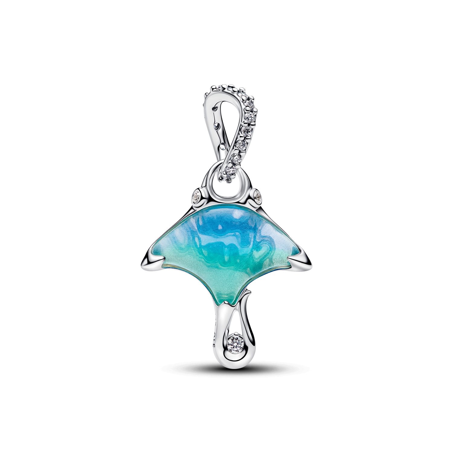 Pandora Moments 925 Sterling Silver Murano Glass and Enamel Manta Ray Dangle Charm 794685C01