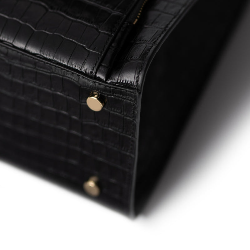 Isabel Bernard Honoré Nadine croco zwarte kalfsleren handtas met 13 inch laptopvak IB25110-201-13-zoom-