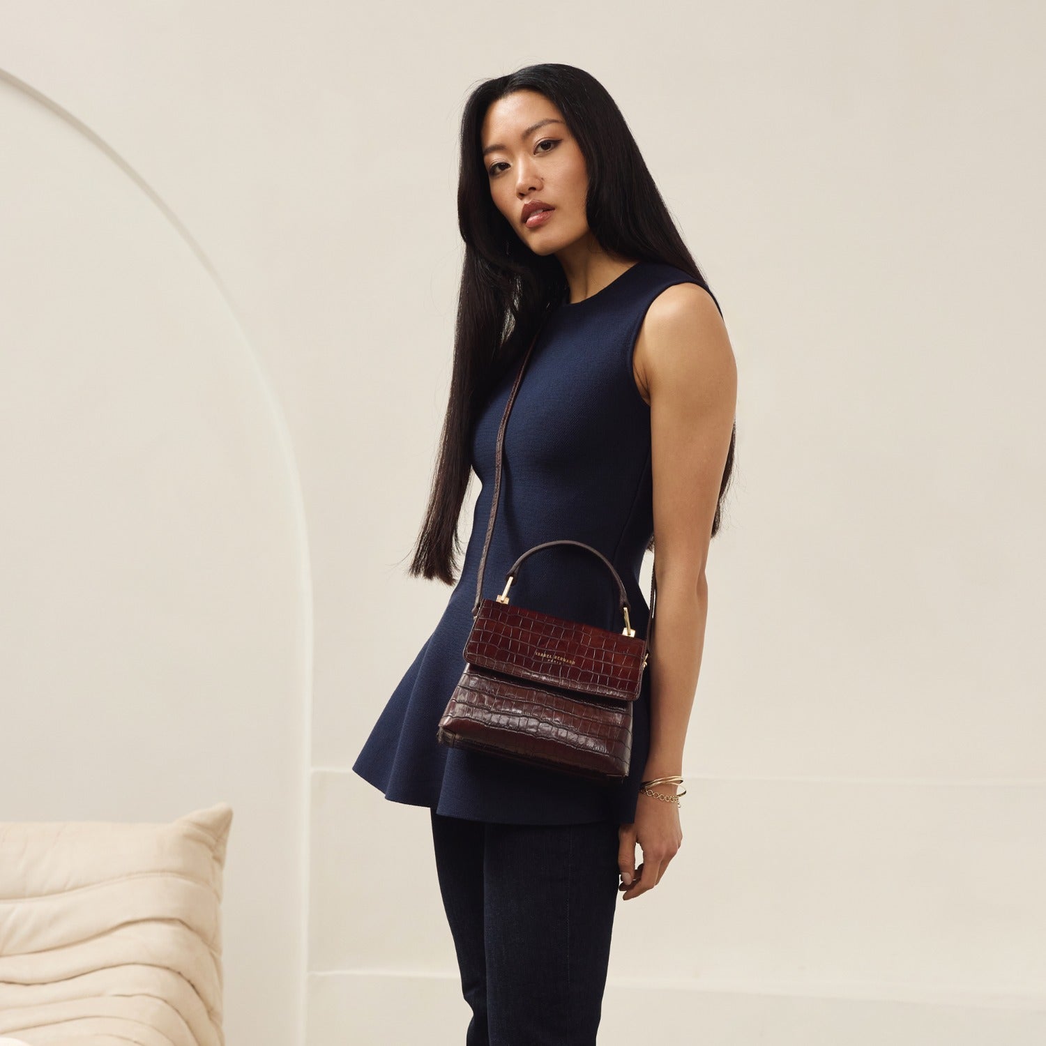 Isabel Bernard Femme Forte Heline Croco Brown Handbag IB21013