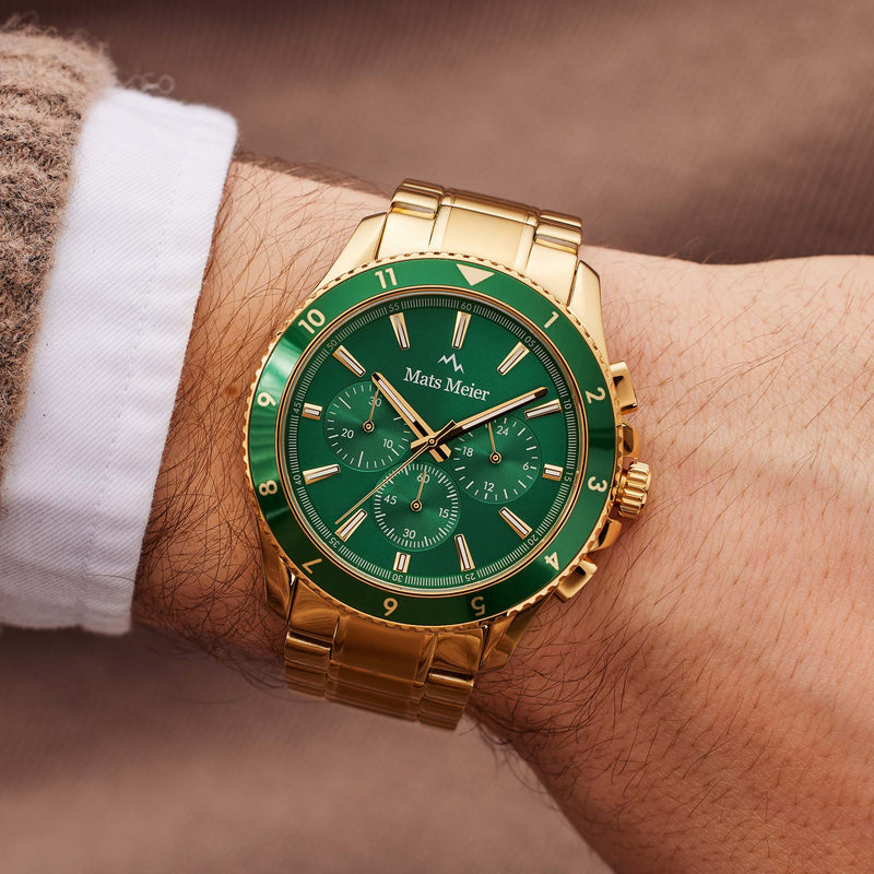 Mats Meier Ponte dei Salti Chronograaf Herenhorloge Goudkleurig en Groen MM00512-zoom-