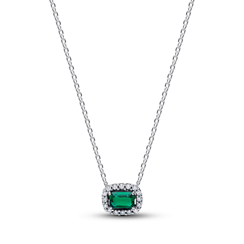 Pandora Timeless Rechthoekige Sprankelende Groene Halo Hanger Ketting 394503C01-45-zoom-