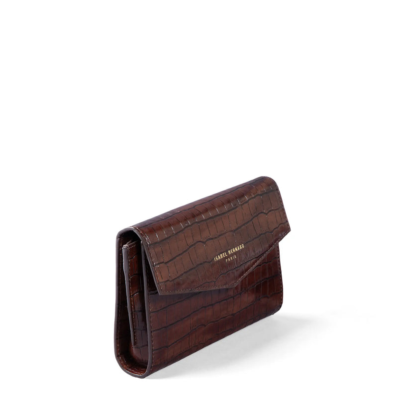 Isabel Bernard Honoré Lina Croco Bruine Clutch Met Afneembare Schouderketting IB21135-230-zoom-