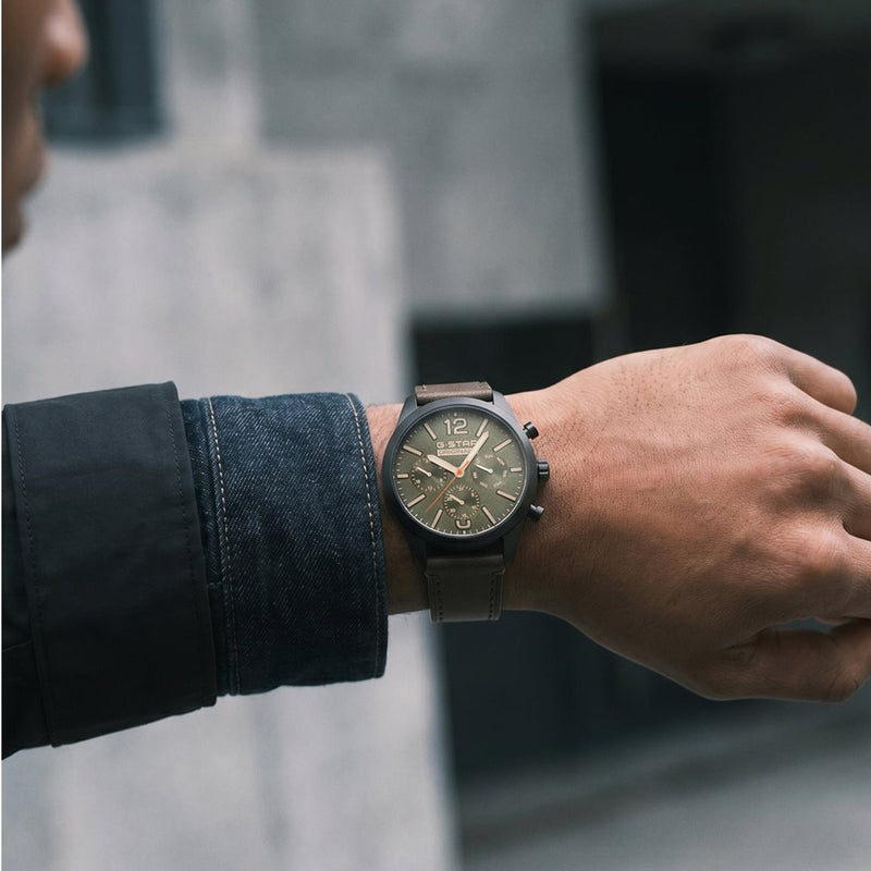 G-STAR Originals Zwart Stalen Herenhorloge met Bruine Leren Band GSW.504.03-zoom-
