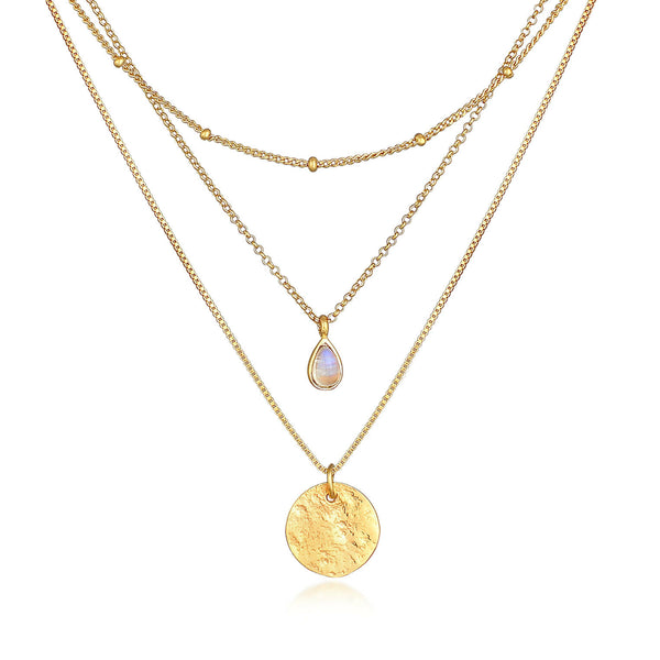 Elli 925 Sterling Silver Layered Link Chain Necklace with Moonstone 2004-BF-0008108-001