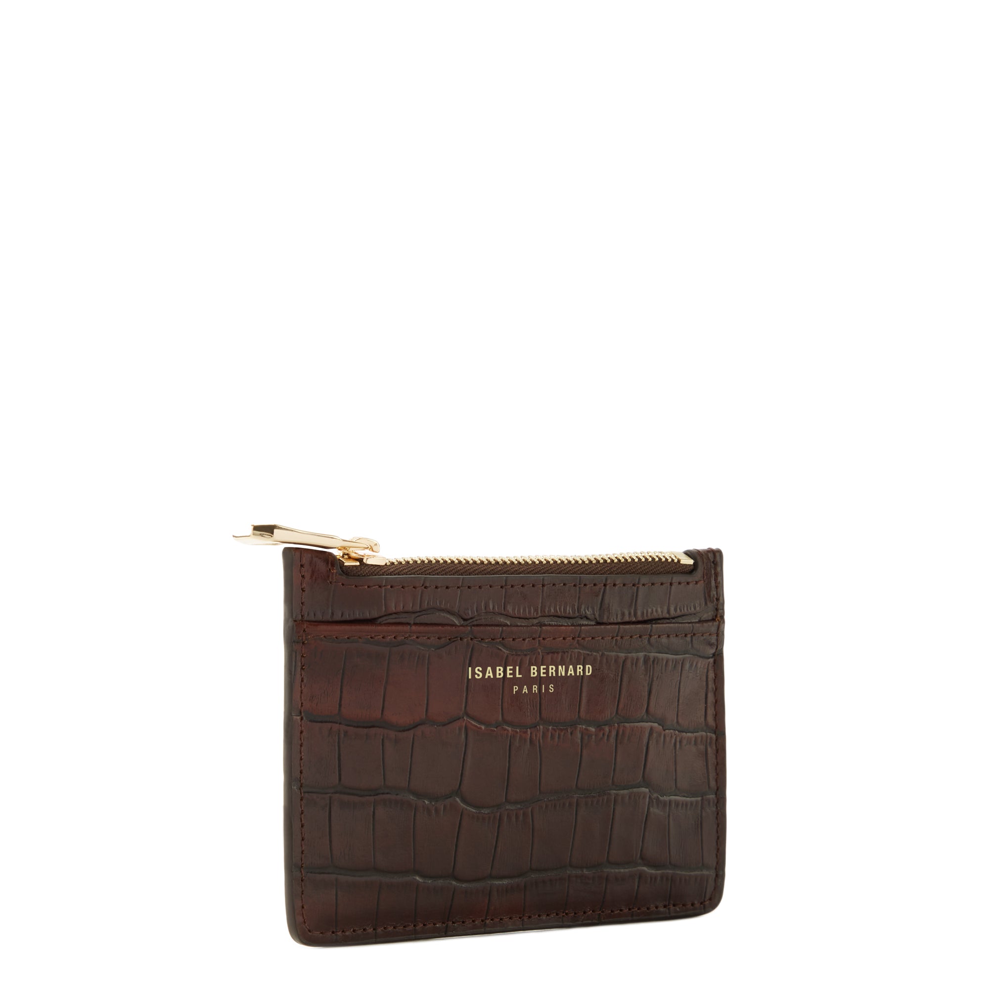 Isabel Bernard Honoré Aveline croco Brown Leather Card Holder made of Calfskin IB27019