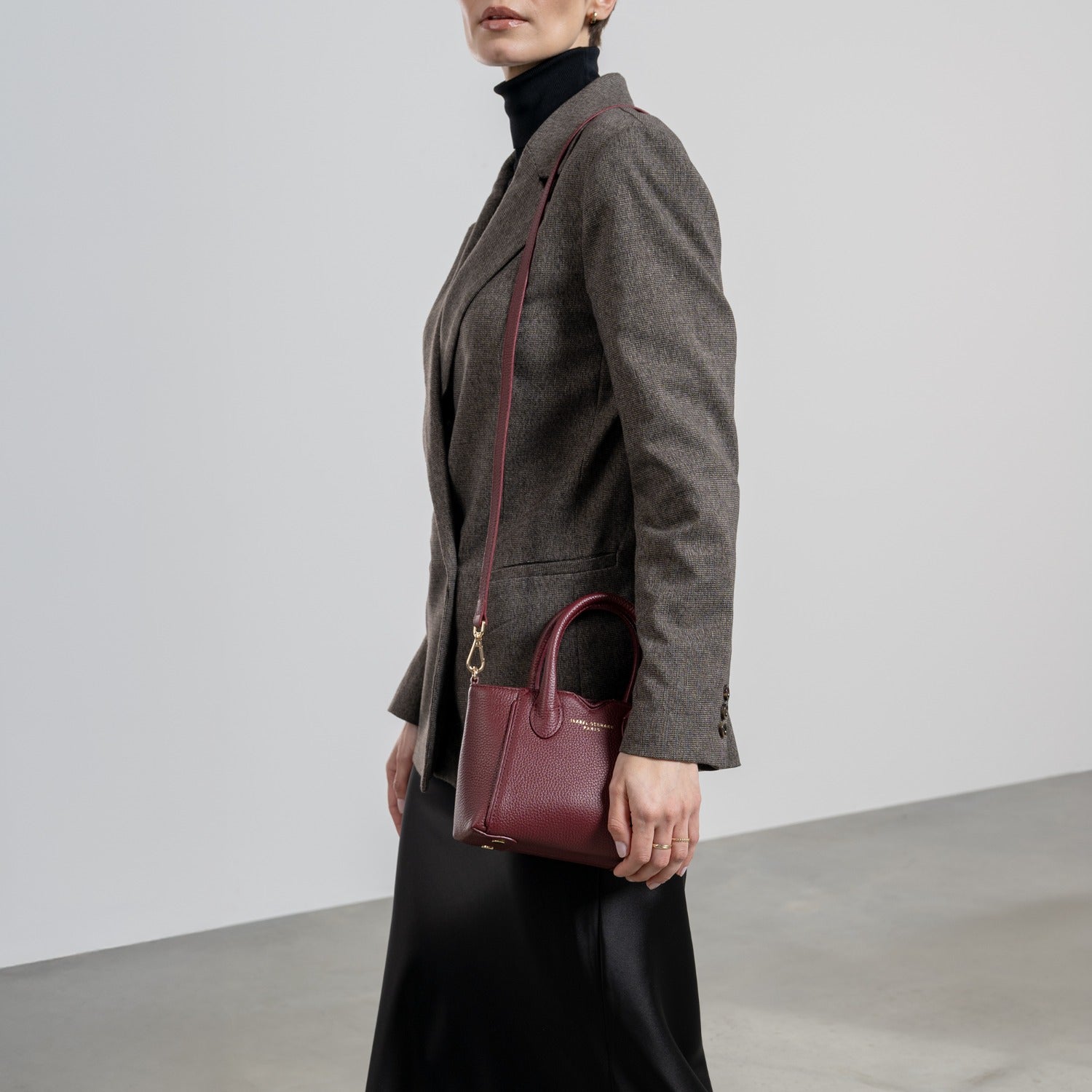 Isabel Bernard Honoré Cloe Mini Bordeaux Calfskin Leather Handbag IB21124-052