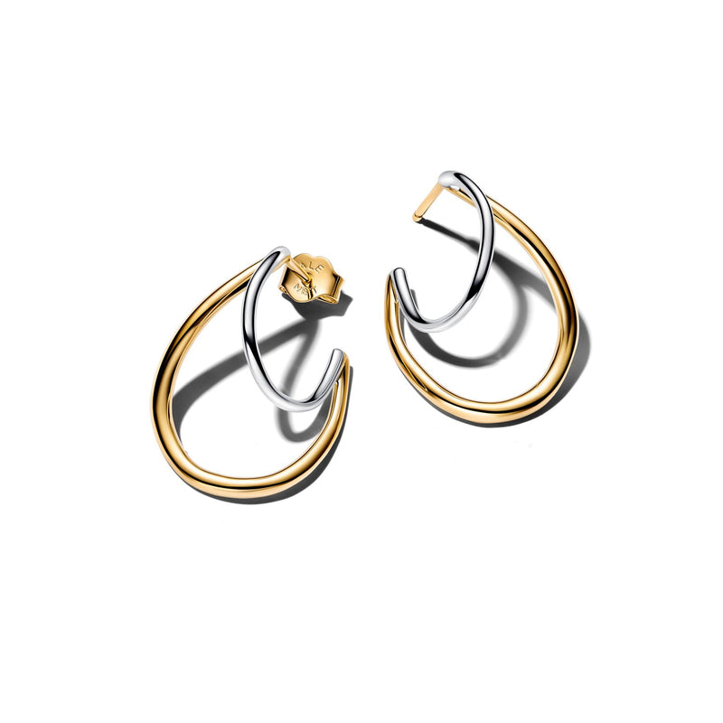 Pandora Essence Verguld Organisch Gevormd Tweekleurige Double Hoop Oorbellen 264657C00-zoom-