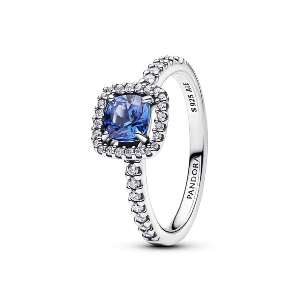 Pandora Timeless 925 Sterling Silver Sprankelende Vierkante Blauwe Halo Ring 193555C01