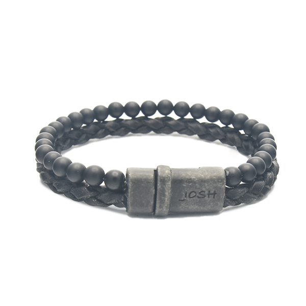 Josh Matte Black Leather Gemstone Bracelet 09338VB/BLMB/MED