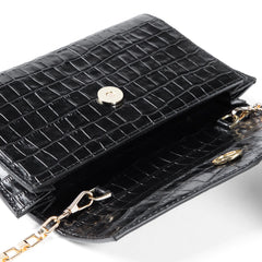 Isabel Bernard Honoré Lina Croco Black Clutch With Detachable Shoulder Chain IB21135-201