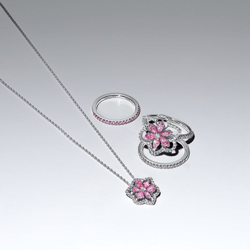 Pandora Timeless Herbarium Sprankelende Roze Bloemen Hanger Ketting 394576C01-45-zoom-