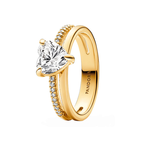 Pandora Timeless Gold Plated Ring met Dubbele Band en Hart 163100C01