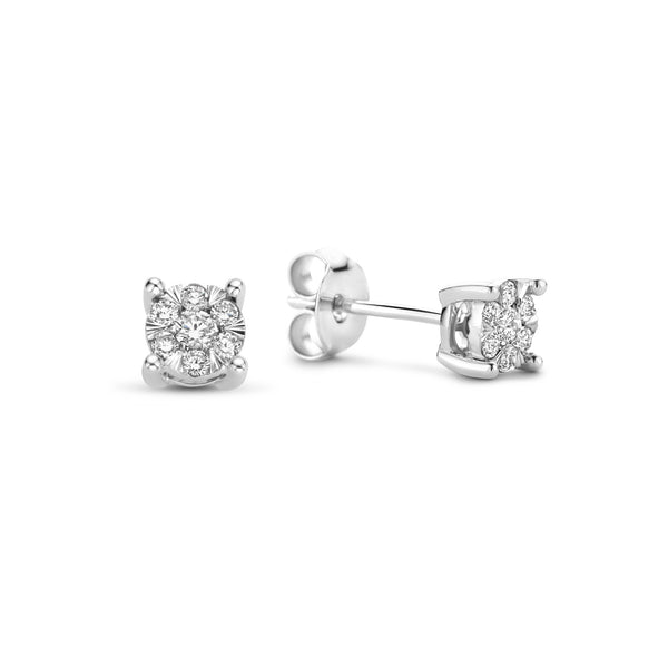 De la Paix Hanaé 14 karaat witgouden oorknoppen met diamant 0.16 ct
