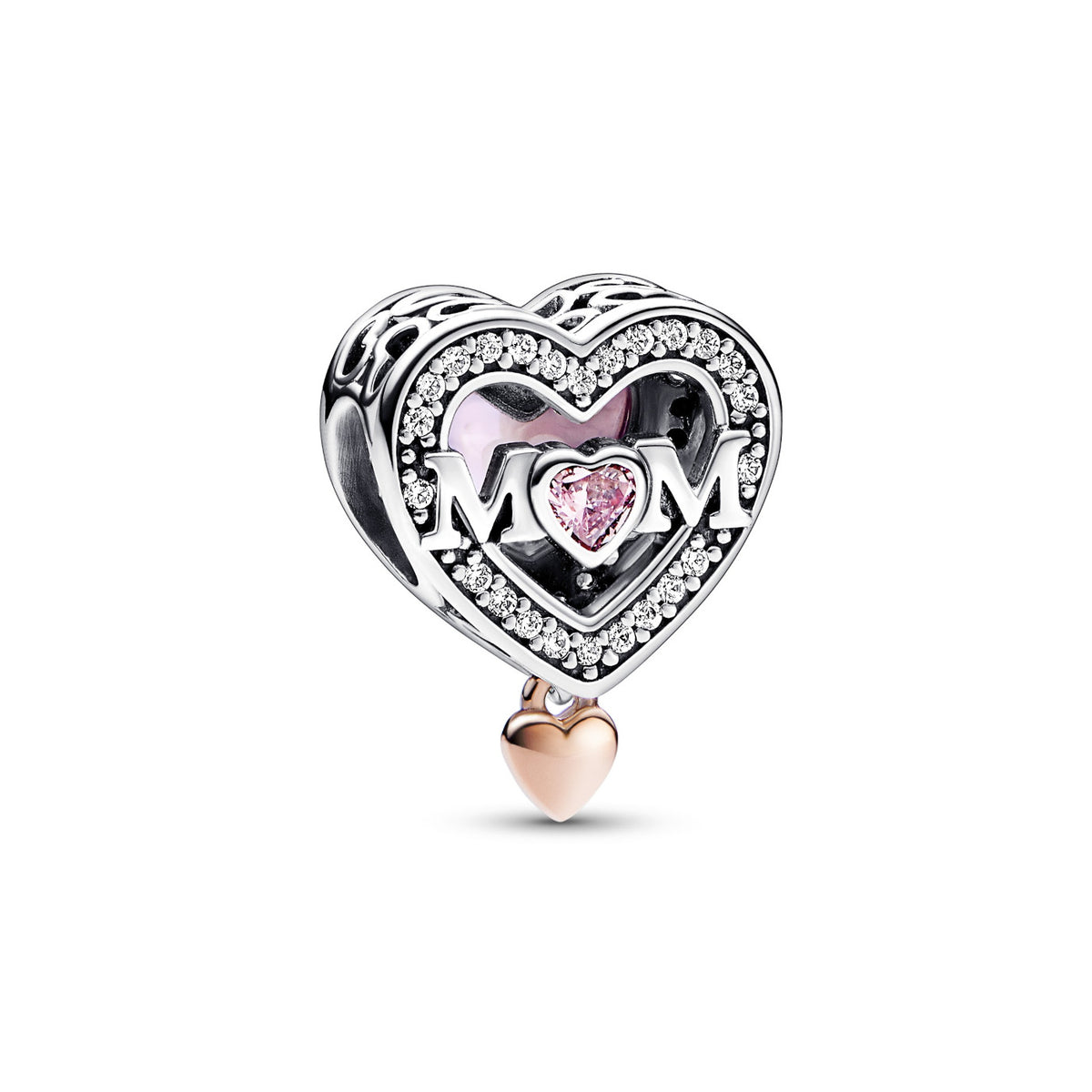 Pandora Moments 925 Sterling Silver Mum & Heart Charm 782653C01with14K RoseGold Plating