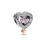 Pandora Moments 925 Sterling Silver Mum & Heart Charm 782653C01with14K RoseGold Plating