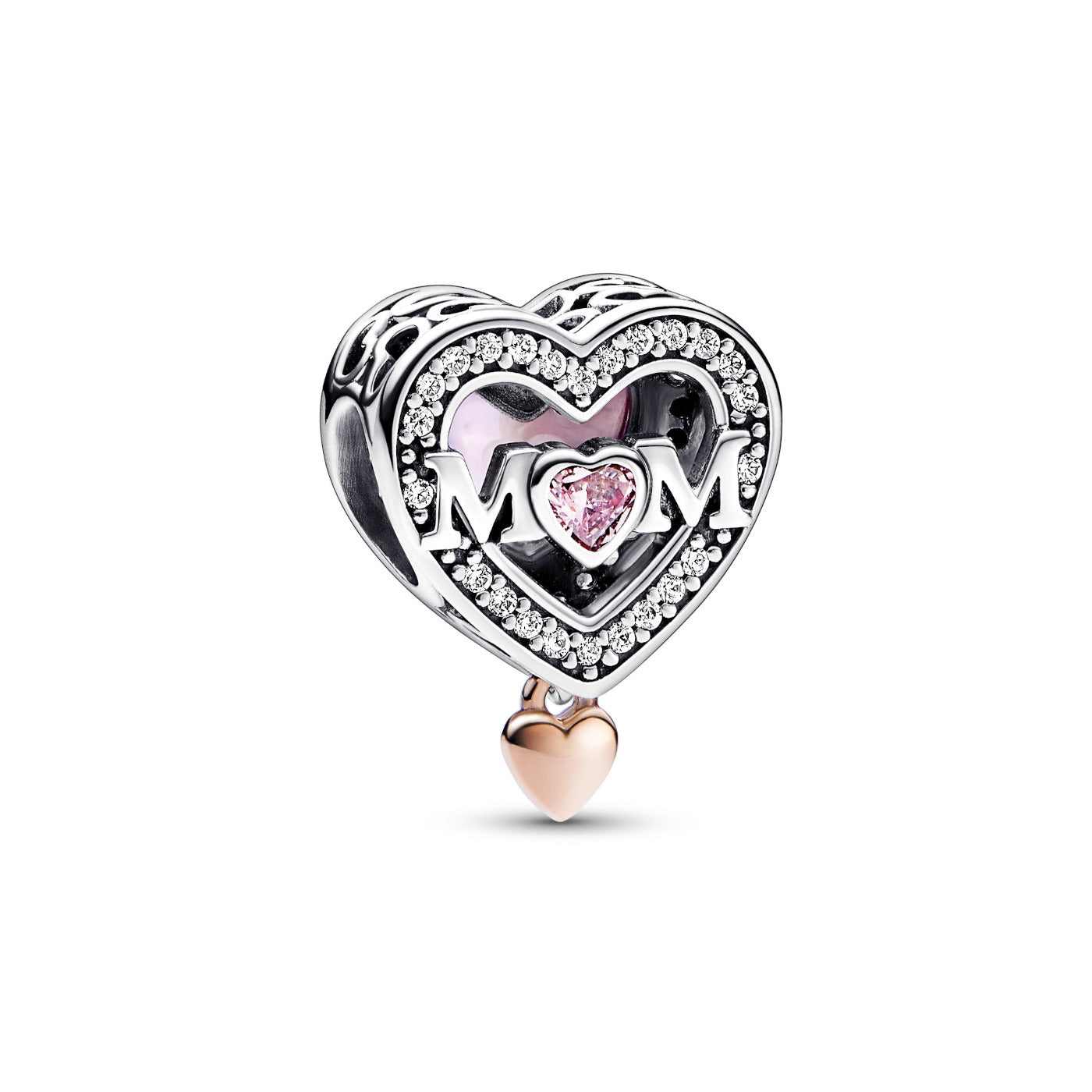 Pandora Moments 925 Sterling Silver Mum & Heart Charm 782653C01with14K RoseGold Plating