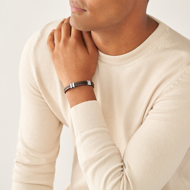 Fossil Brown Leather Bracelet JF04133040-zoom-