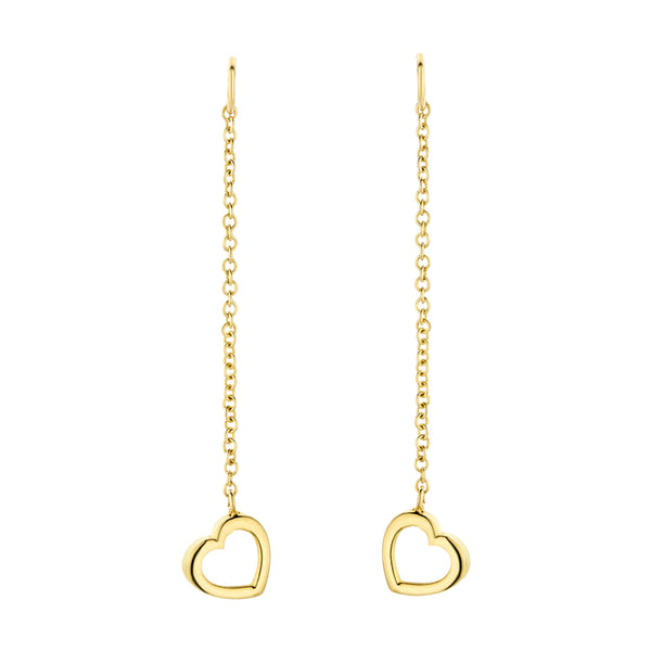 Oorbedels met ketting en hart hangers 14k goud