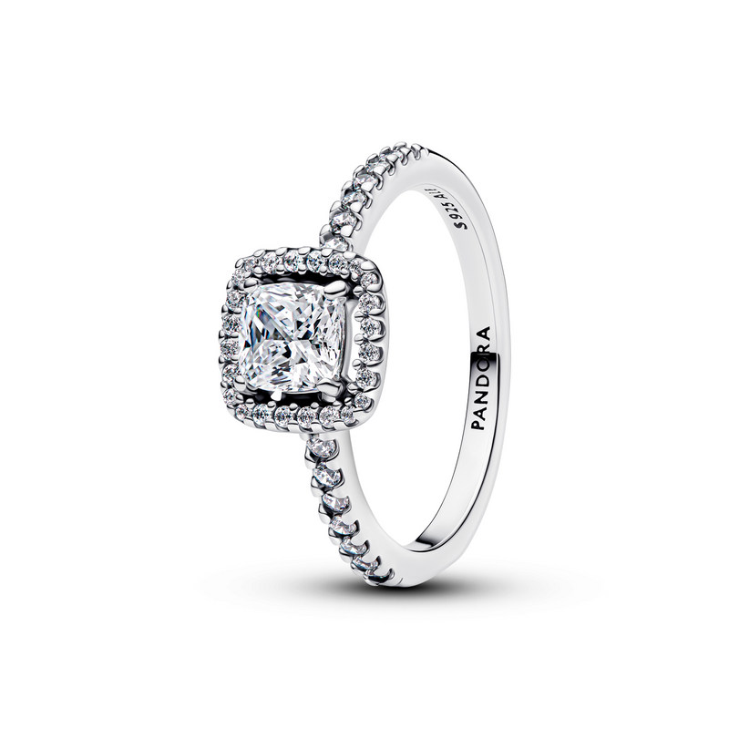 Pandora Timeless 925 Sterling Silver Sparkling Square Halo Ring 193555C02-52-zoom-
