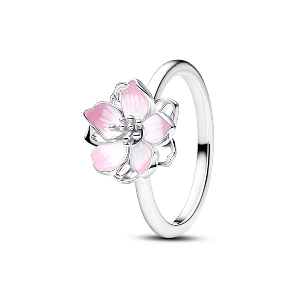 Pandora Moments 925 Sterling Silver Enamel Pink Cherry Blossom Ring 194371C01