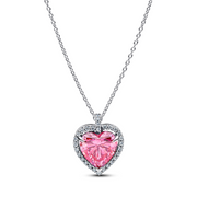 Pandora Timeless 925 Sterling Silver Pink Halo Heart Necklace 394414C01-45