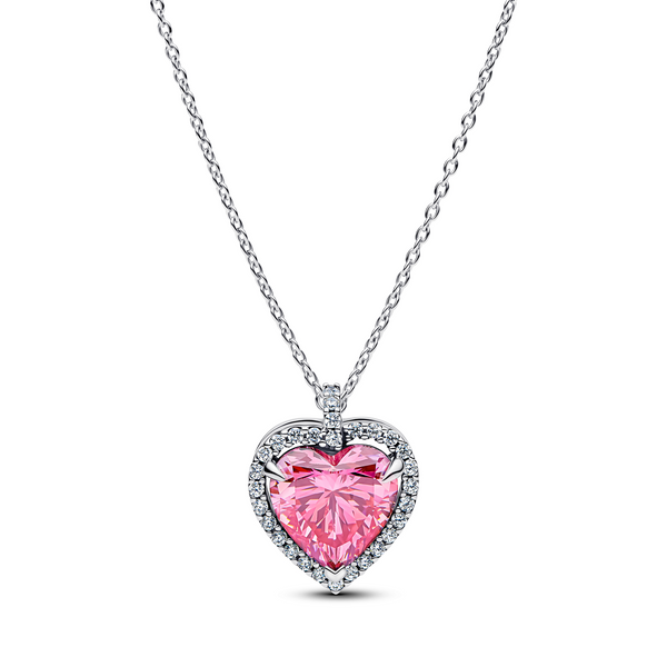 Pandora Timeless 925 Sterling Silver Pink Halo Heart Necklace 394414C01-45