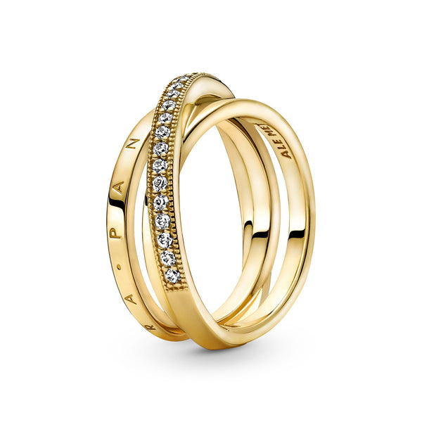 Pandora Signature Gold Plated Crossover Pavé Driedubbele Band Ring 169057C01