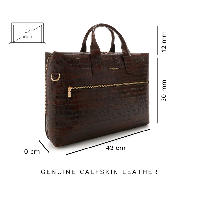 Isabel Bernard Honoré Anique Croco Bruine Kalfsleren Handtas IB25073-zoom-