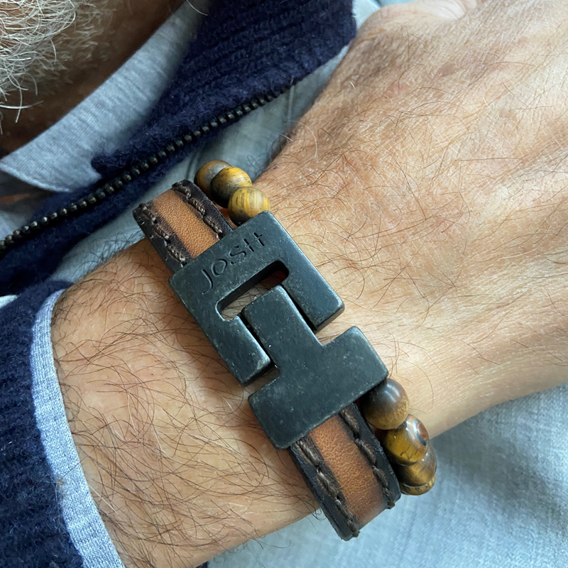 Josh Matte Cognac Leather Bracelet 25042VB/CGMC/MED-zoom-