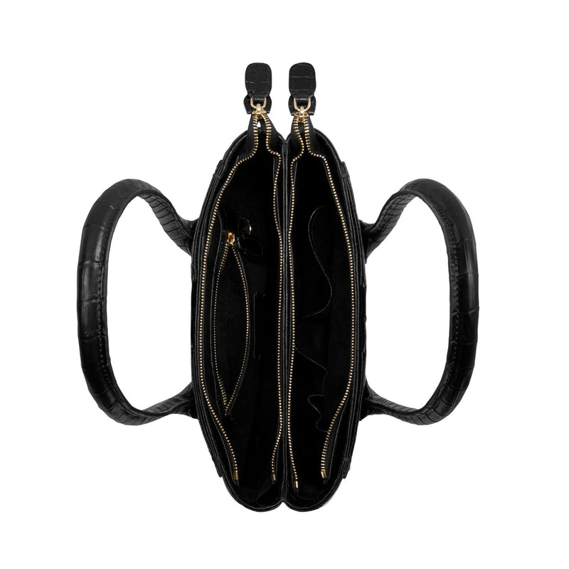 Isabel Bernard Honoré Cloe Midi Croco Zwarte Kalfsleren Handtas IB25082-201-zoom-