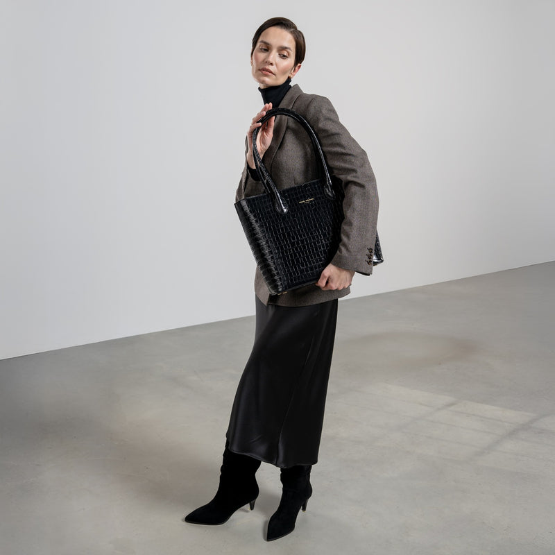 Isabel Bernard Honoré Lysanne Croco Zwarte Kalfsleren Shopper IB25024-zoom-