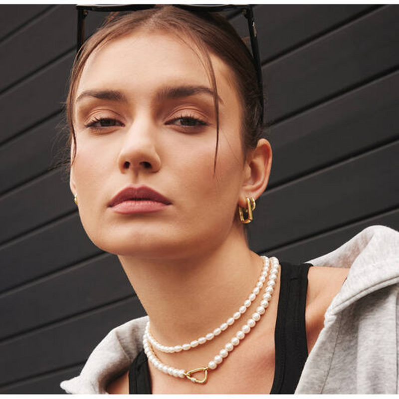 Ania Haie Reimaginer Gold Coloured Segmented Puffy Hoop Earrings AH-E069-02G-zoom-