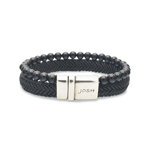 Josh Black Natural Stone Bracelet 09333SL/BLCK/MED